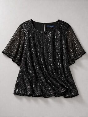 Rachel Rachel Roy Drea Sequin Top XL Black Cocktail Blouse NYE Date Night